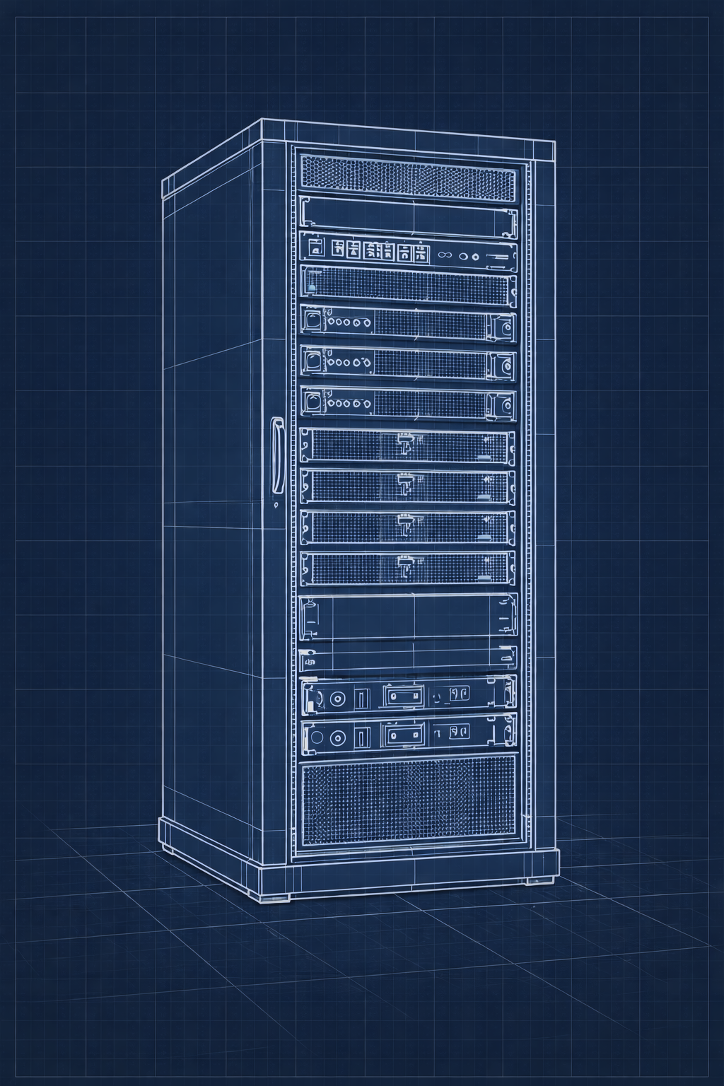 Server rack blueprint wireframe
